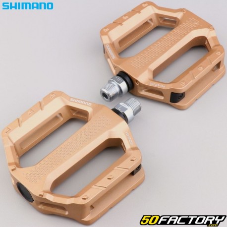 Pedais planos de alumínio para bicicleta Shimano PD-EF202 ouro 110x102 mm