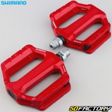 Pédales plates alu pour vélo Shimano PD-EF202 rouges 102x110 mm
