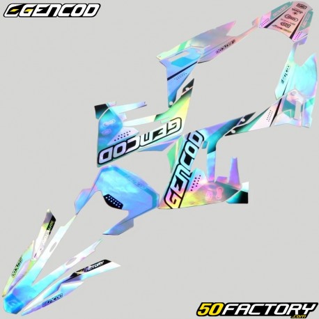 Kit decorativo Derbi Senda,  Gilera SMT,  RCR (Desde 2018) Gencod blanco y turquesa holográfico