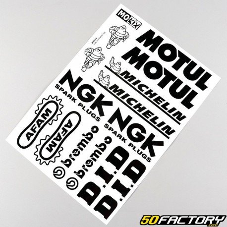 Stickers Michelin, Motul, Afam... 34x24 cm noirs (planche)