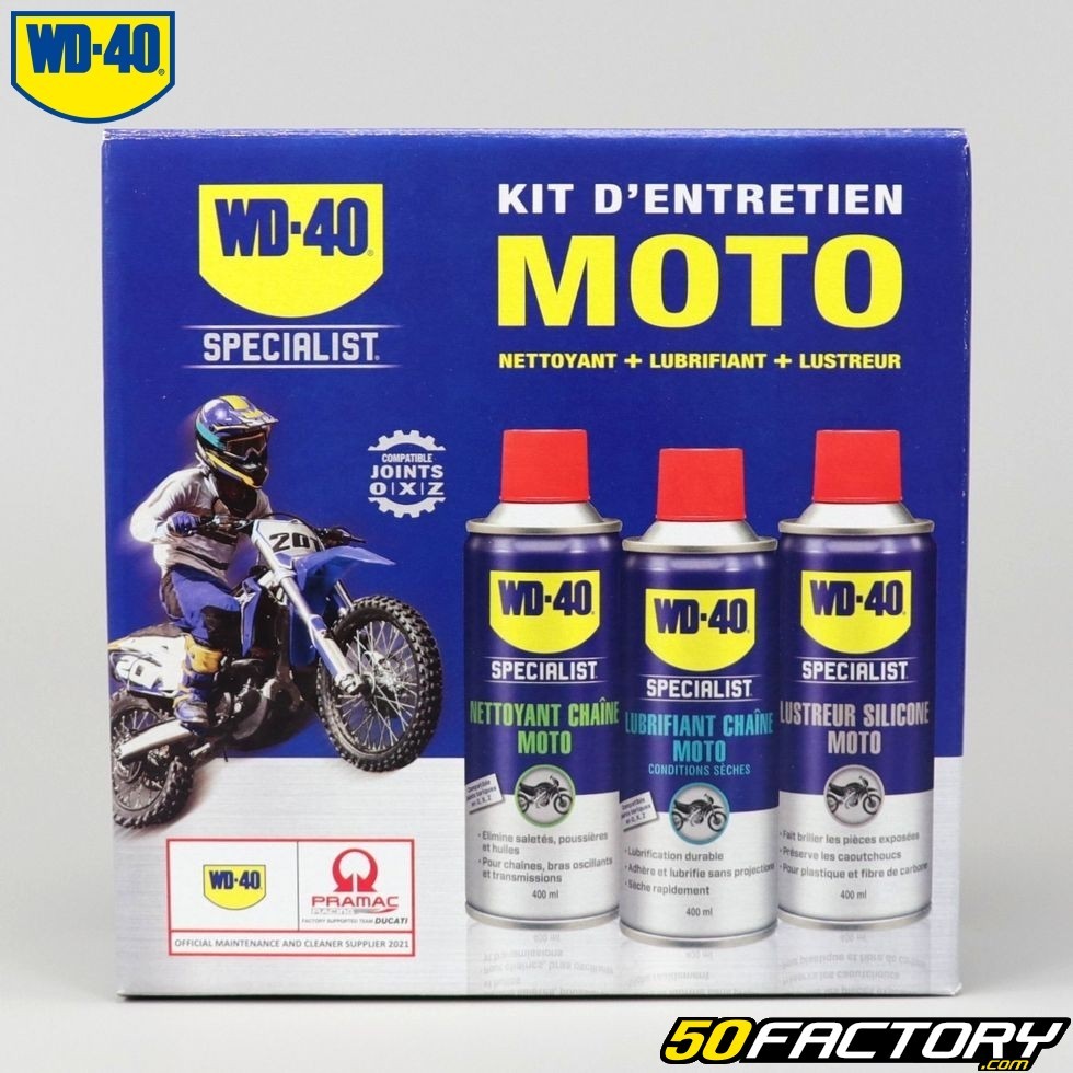 Pack entretien complet WD40 Spécialist Moto Nettoyant lubrifiant chaine et  lustreur silicone 400ml