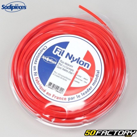 Hilo desbrozadora ø4 mm nylon cuadrado Sodipieces rojo (bobina de 25 m)