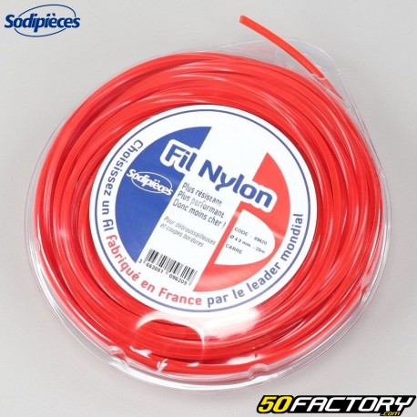 Linha roçadora Ã˜4 mm nylon quadrado Sodipieces vermelho (carretel 25 m)