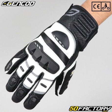 Luvas racing Gencod Racer motocicleta preto e branco aprovado pela CE