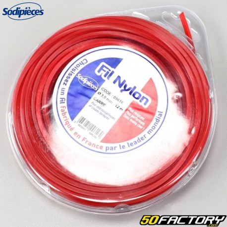 Hilo desbrozadora ø3 mm nylon cuadrado Sodipieces rojo (bobina de 12 m)