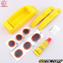 Kit de reparo de câmara bicicleta aérea (alavancas de pneus amarelas, remendos e cola) Thumbs Up