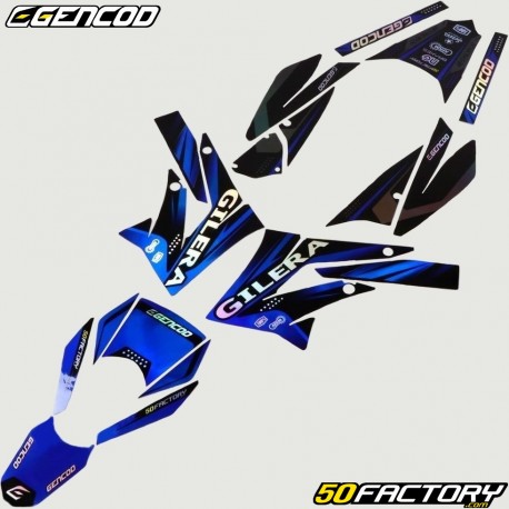 Kit decorativo Derbi  DRD, Gilera SMT, RCR  (XNUMX - XNUMX) Gencod  holográfico preto e azul (escrita Gilera)