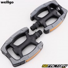 Pedais planos de plástico antiderrapante preto Wellgo para bicicletas 100x100 mm