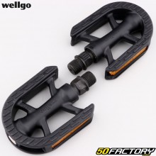 Pedais planos de plástico preto Wellgo para bicicletas infantis 100x100 mm