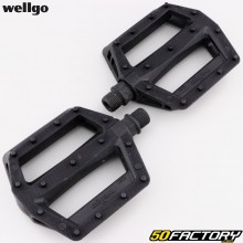 Pedais planos de plástico Wellgo para bicicletas pretos 100x100 mm