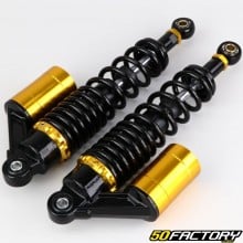 320 mm Paioli type rear gas shock absorbers Peugeot 103, MBK 51... black and gold