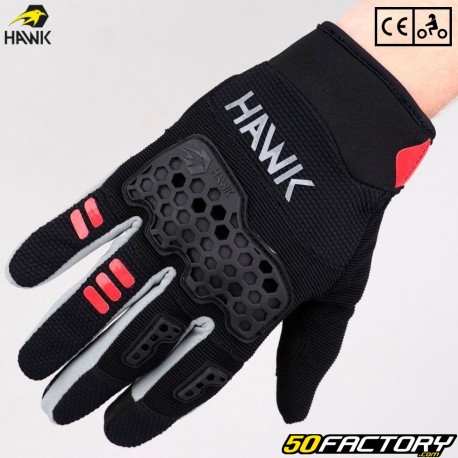 Guanti Hawk Aragon Moto omologata CE nera, grigia e rossa