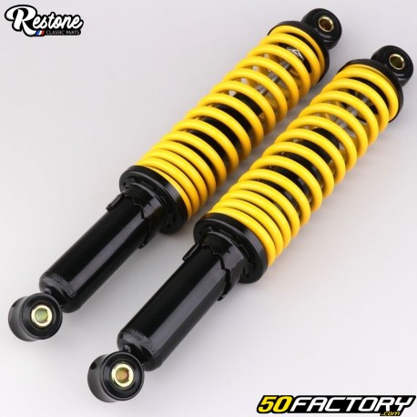 Amortiguadores traseros ajustables de 340 mm Peugeot 103, MBK 51 y Motobecane Restone negro y amarillo
