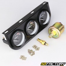 Conjunto de 3 manômetros de pressão para kartcross, carrocross pressão do óleo, temperatura da água, voltímetro com suporte, sonda e sensor